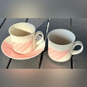 Vintage Churchill England Pink/White Polka Dots & Stripes Tea Cups & Saucer